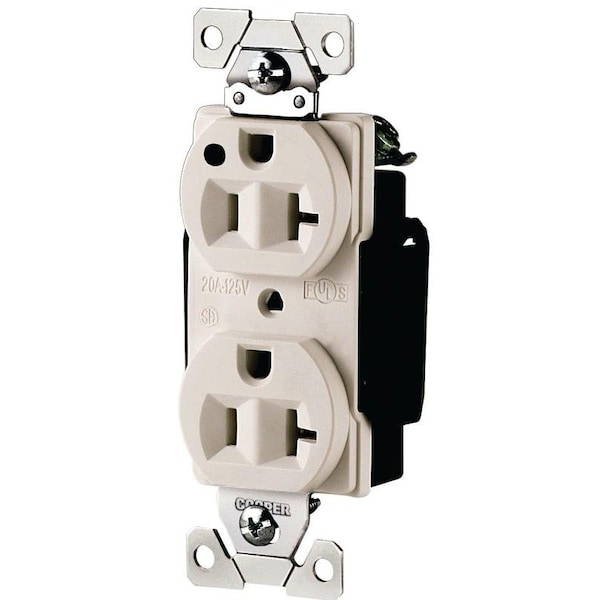 Eaton Wiring Devices Duplex Receptacle, 2 -Pole, 20 A, 125 V, Back, Side Wiring, NEMA: 5-20R, White - AH8300W