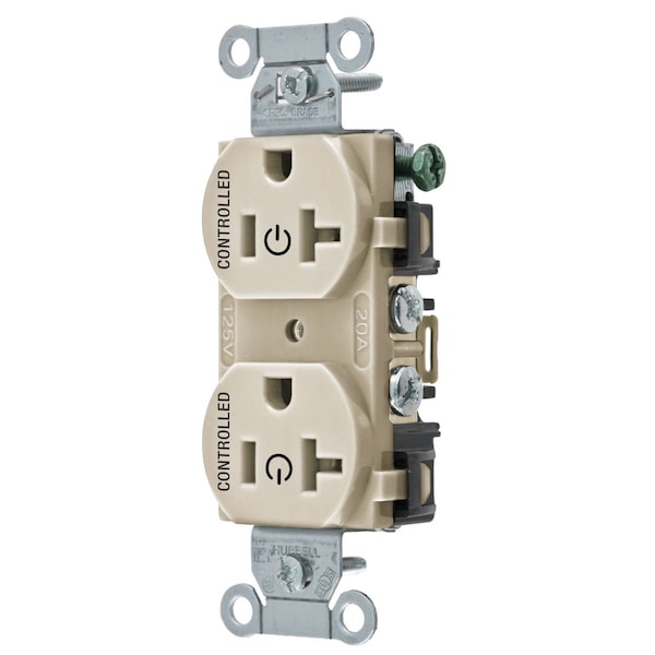 Hubbell Wiring Device-Kellems Straight Blade Devices, Receptacles, Duplex, Load Controlled, 20A 125V, 2-Pole 3-Wire Grounding, 5-20R, Back and Side Wired, Light Almond - BR20C2LA