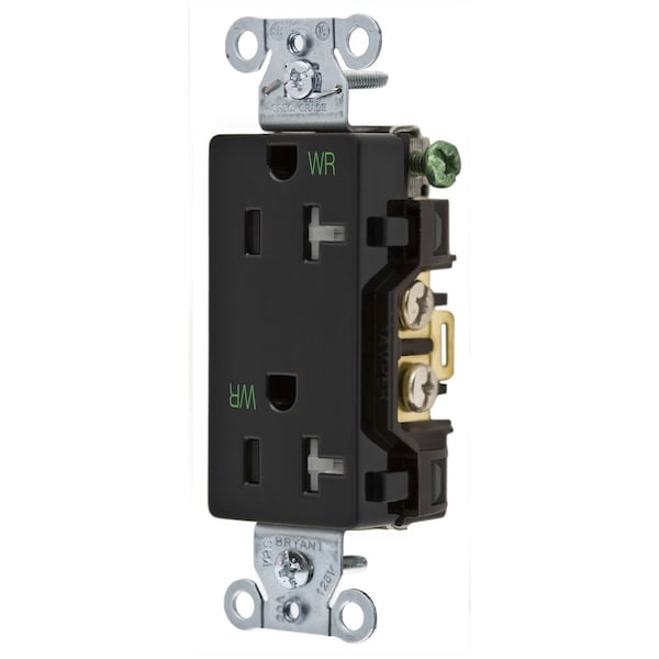 Bryant Decorator Duplex, Weather and Tamper Resistant, 20A 125V, 2-Pole 3-Wire Grounding, 5-20R, Black - DRS20BLKWRTR