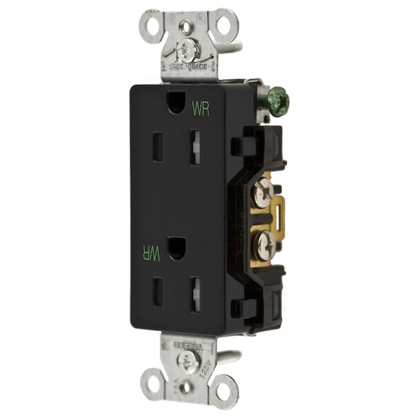 Hubbell Wiring Device-Kellems Commercial Specification Grade Style Line Decorator Duplex Receptacles - DR15BLKWRTR