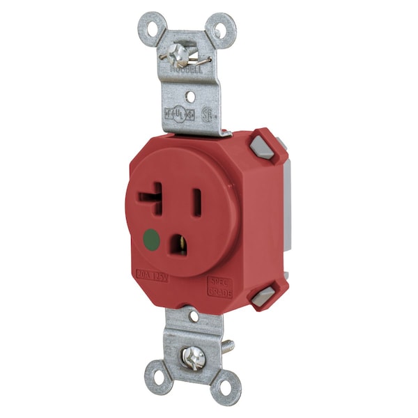 Hubbell Wiring Device-Kellems Straight Blade Devices, Hospital Grade, Receptacles, Simplex, SNAPConnect, Hospital Grade, 20A 125V, 2-Pole 3-Wire Grounding, 5-20R, Nylon, Red - SNAP8310R
