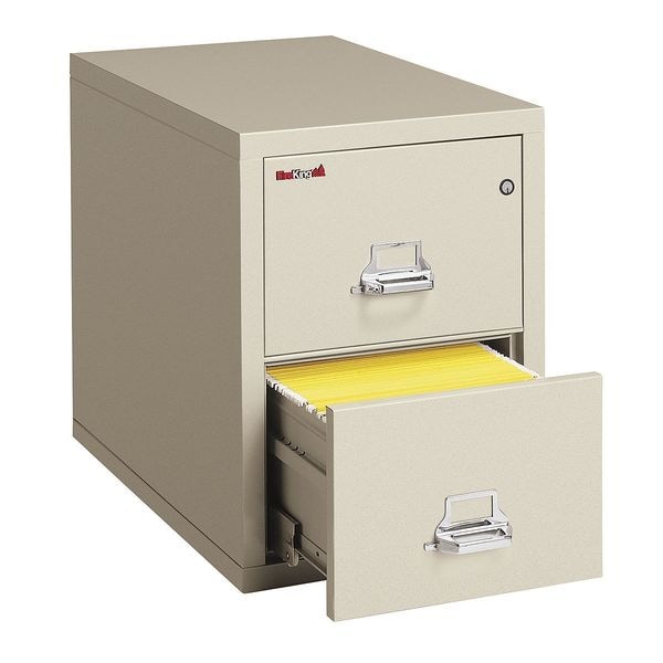 Fireking 15-1/4" W 2 Drawer Fire-Resistant Vertical File Cabinet with Safe, Parchment, Legal - 2-2131-CPA SF
