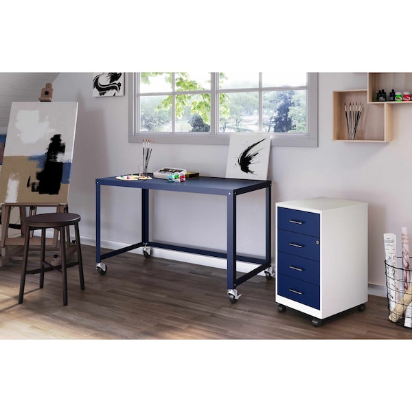 Space Solutions 14.25 in W 4 Drawer Mobile Organizer, Pearl White / Navy - 25949