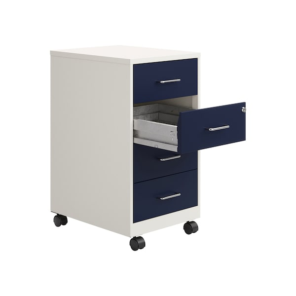 Space Solutions 14.25 in W 4 Drawer Mobile Organizer, Pearl White / Navy - 25949