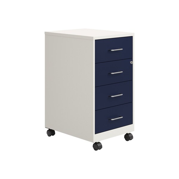 Space Solutions 14.25 in W 4 Drawer Mobile Organizer, Pearl White / Navy - 25949