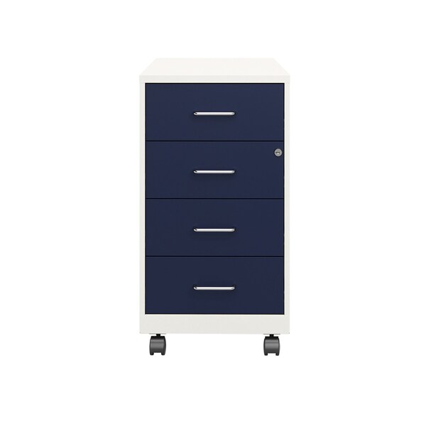 Space Solutions 14.25 in W 4 Drawer Mobile Organizer, Pearl White / Navy - 25949