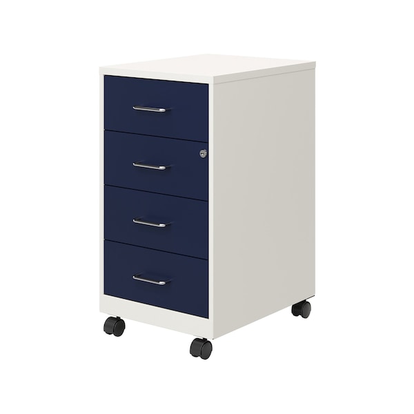 Space Solutions 14.25 in W 4 Drawer Mobile Organizer, Pearl White / Navy - 25949