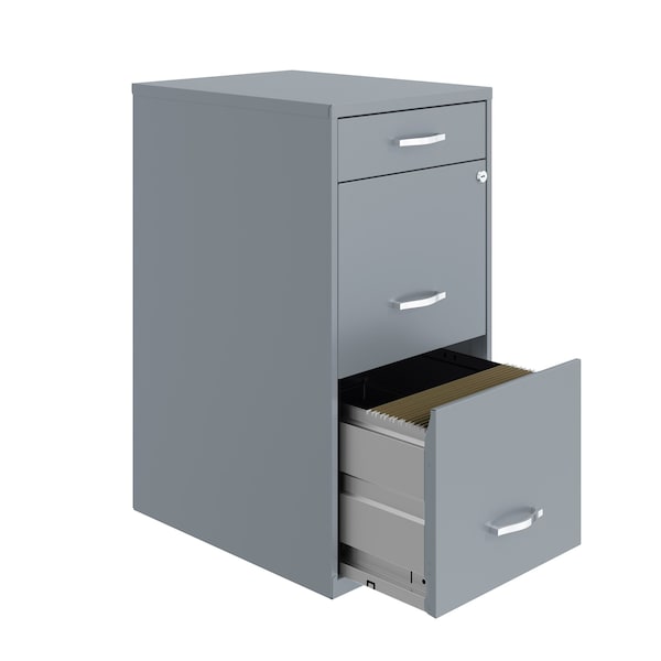 Space Solutions 14.25 in W 3 Drawer Vertical File Cabinet W/ Pencil Drawer, Platinum - 25153