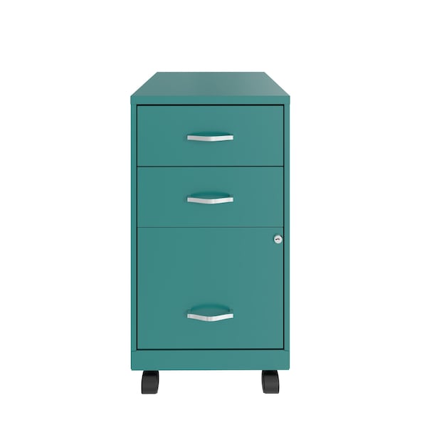 Space Solutions 14.25 in W 3 Drawer Mobile Vertical File Cabinet, Teal - 24431
