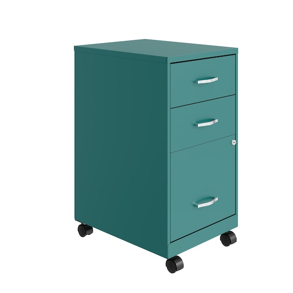 Space Solutions 14.25 in W 3 Drawer Mobile Vertical File Cabinet, Teal - 24431