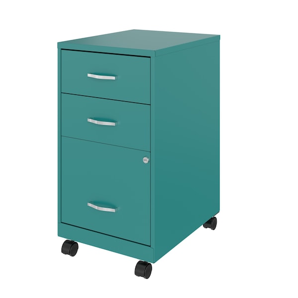 Space Solutions 14.25 in W 3 Drawer Mobile Vertical File Cabinet, Teal - 24431