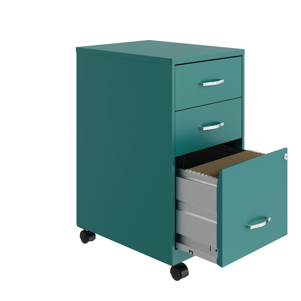 Space Solutions 14.25 in W 3 Drawer Mobile Vertical File Cabinet, Teal - 24431