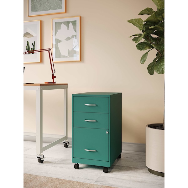 Space Solutions 14.25 in W 3 Drawer Mobile Vertical File Cabinet, Teal - 24431