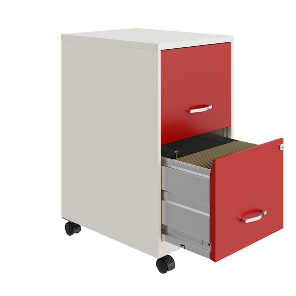 Space Solutions 14.25 in W 2 Drawer Mobile Vertical File Cabinet, Pearl White / Lava Red - 25334