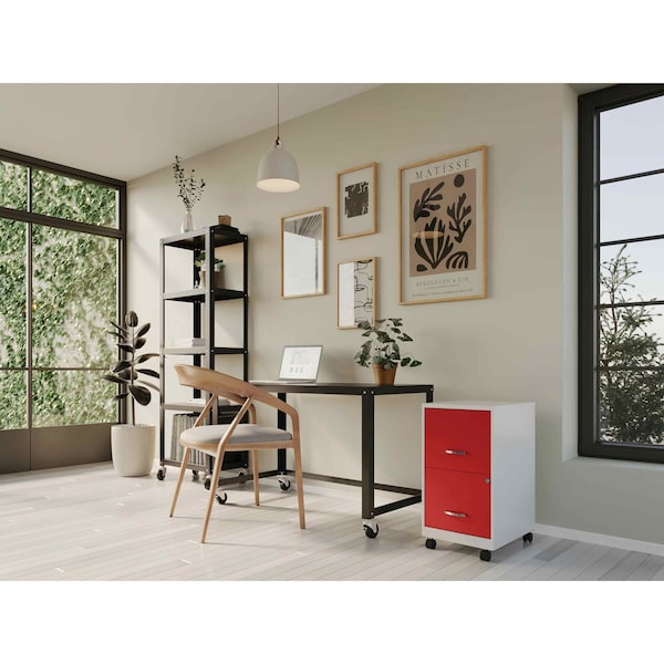 Space Solutions 14.25 in W 2 Drawer Mobile Vertical File Cabinet, Pearl White / Lava Red - 25334