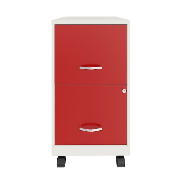 Space Solutions 14.25 in W 2 Drawer Mobile Vertical File Cabinet, Pearl White / Lava Red - 25334
