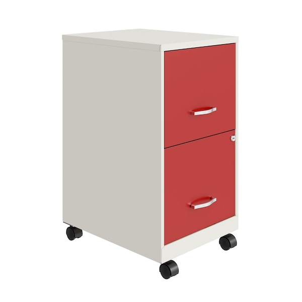 Space Solutions 14.25 in W 2 Drawer Mobile Vertical File Cabinet, Pearl White / Lava Red - 25334