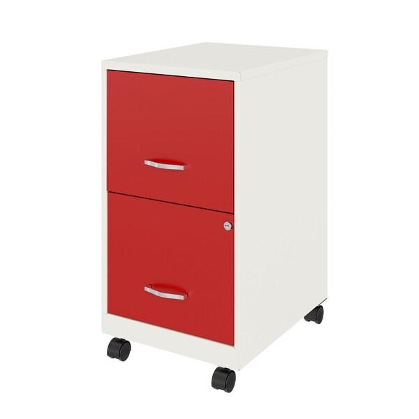 Space Solutions 14.25 in W 2 Drawer Mobile Vertical File Cabinet, Pearl White / Lava Red - 25334