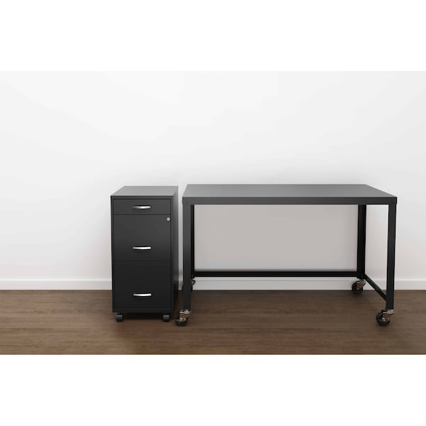 Space Solutions 14.25 in W 3 Drawer Mobile Vertical File Cabinet, Black - 24505