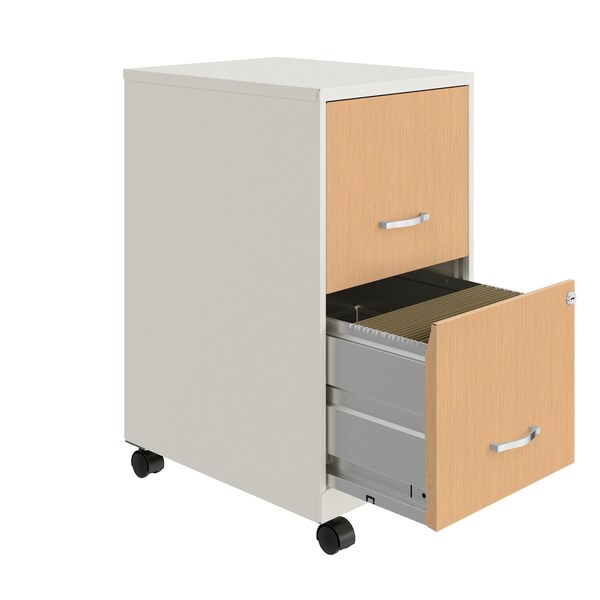 Space Solutions 14.25 in W 2 Drawer Mobile File Cabinet, Pearl White / Platinum Oak - 25854