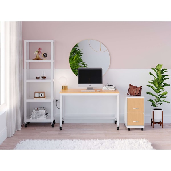 Space Solutions 14.25 in W 2 Drawer Mobile File Cabinet, Pearl White / Platinum Oak - 25854