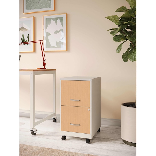 Space Solutions 14.25 in W 2 Drawer Mobile File Cabinet, Pearl White / Platinum Oak - 25854