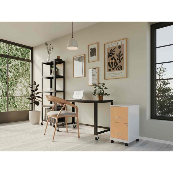 Space Solutions 14.25 in W 2 Drawer Mobile File Cabinet, Pearl White / Platinum Oak - 25854
