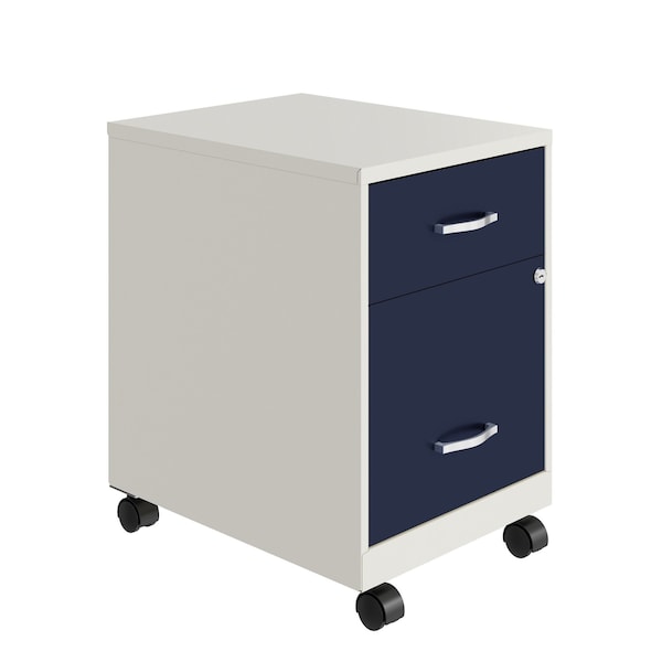 Space Solutions 14.25 in W 2 Drawer Mobile Vertical File Cabinet W/ Accessory Drawer, Pearl White / Navy - 25940