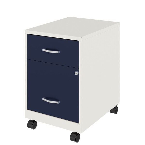 Space Solutions 14.25 in W 2 Drawer Mobile Vertical File Cabinet W/ Accessory Drawer, Pearl White / Navy - 25940