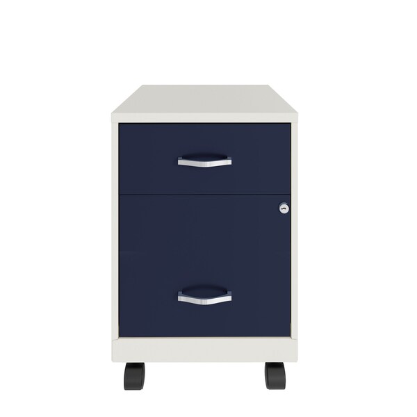 Space Solutions 14.25 in W 2 Drawer Mobile Vertical File Cabinet W/ Accessory Drawer, Pearl White / Navy - 25940