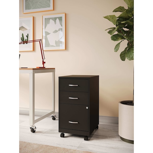 Space Solutions 14.25 in W 3 Drawer Mobile Vertical File Cabinet, Black - 24427