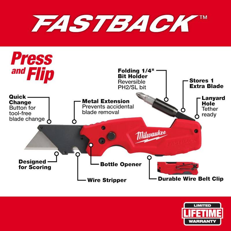 Milwaukee FASTBACK 6-in-1 Folding Utility Knives with General Purpose Blade - 48-22-1505