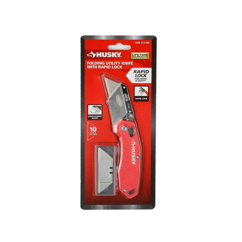 Husky Rapid Lock Utility Knife w/Aluminum and 10 Blades - 00054
