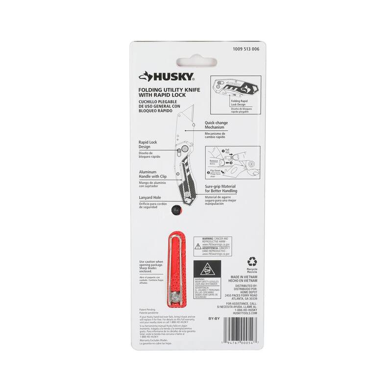 Husky Rapid Lock Utility Knife w/Aluminum and 10 Blades - 00054