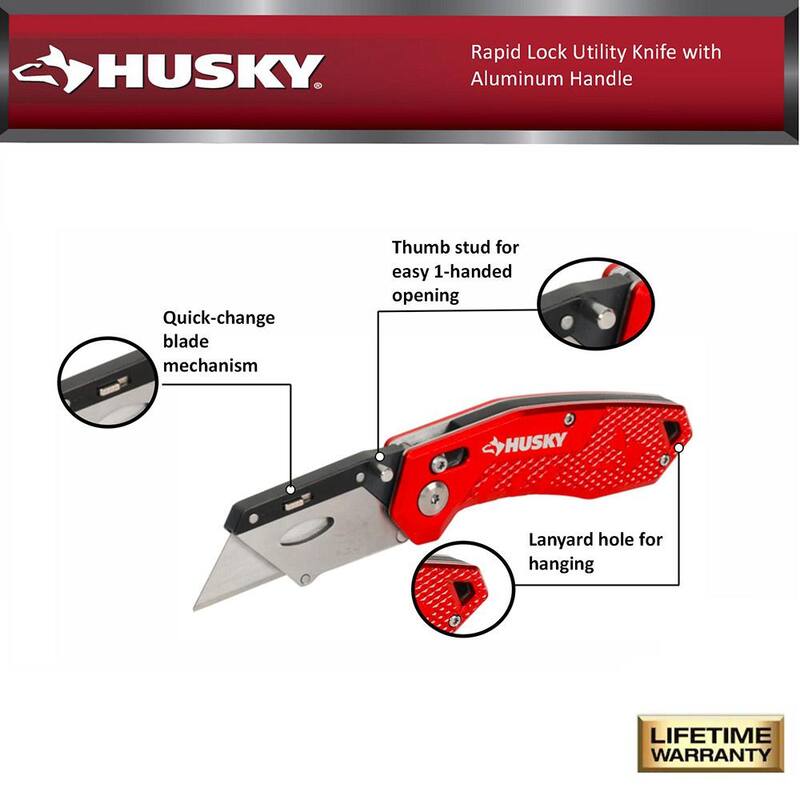 Husky Rapid Lock Utility Knife w/Aluminum and 10 Blades - 00054