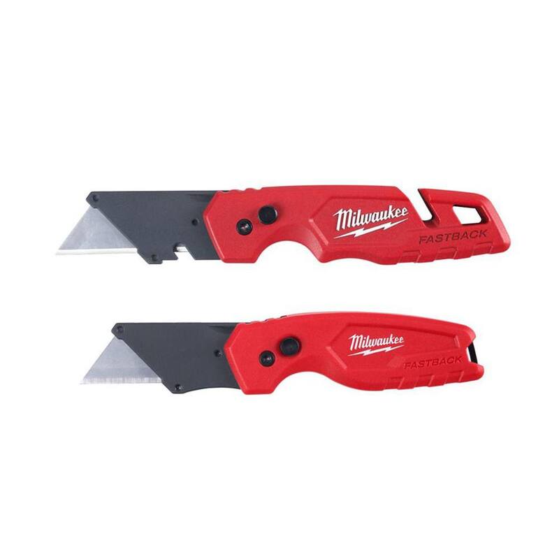 Milwaukee FASTBACK Folding Utility Knife and Compact Folding Utility Knife with Blade Storage and Gut Hook (2-Piece) - 48-22-1503