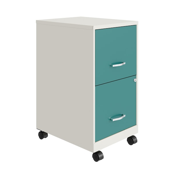 Space Solutions 14.25 in W 2 Drawer Mobile Vertical File Cabinet, Pearl White / Teal - 25333