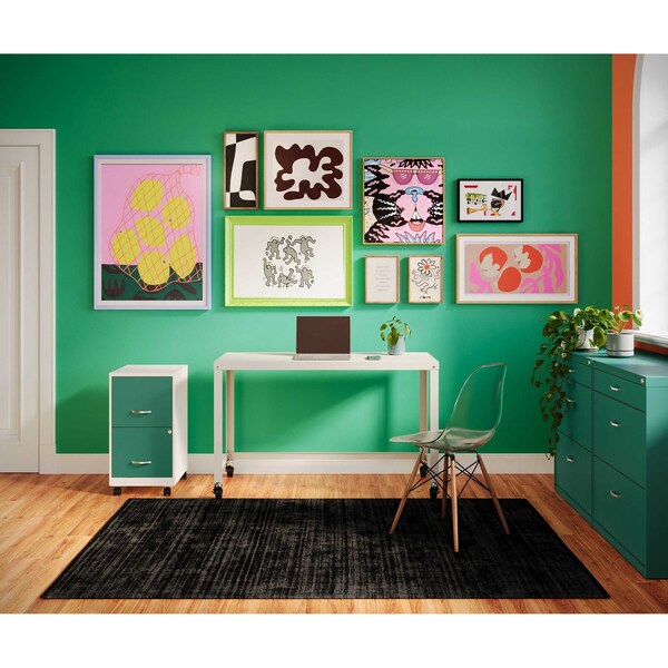 Space Solutions 14.25 in W 2 Drawer Mobile Vertical File Cabinet, Pearl White / Teal - 25333