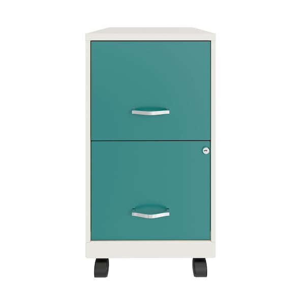 Space Solutions 14.25 in W 2 Drawer Mobile Vertical File Cabinet, Pearl White / Teal - 25333