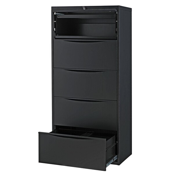 Global Industrial 30W Premium Lateral File Cabinet, 5 Drawer, Black - 252468BK