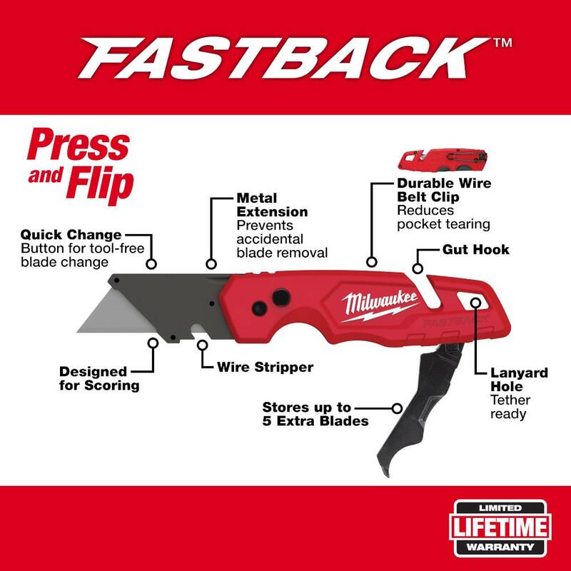 Milwaukee FASTBACK Folding Utility Knife with Blade Storage and General Purpose Blade - 48-22-1502