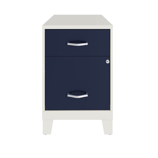 Space Solutions 14.25 in W 2 Drawer Vertical File Cabinet W/ Accessory Drawer & Legs, Pearl White / Navy - 25935