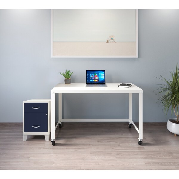 Space Solutions 14.25 in W 2 Drawer Vertical File Cabinet W/ Accessory Drawer & Legs, Pearl White / Navy - 25935