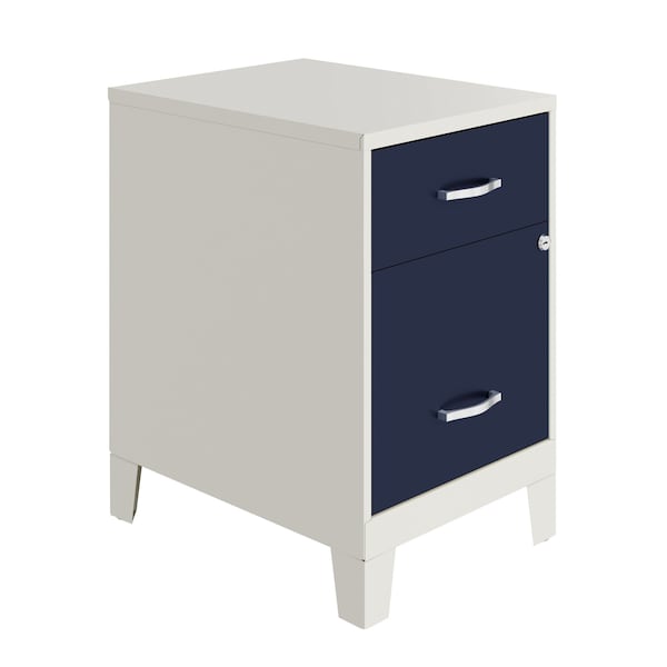 Space Solutions 14.25 in W 2 Drawer Vertical File Cabinet W/ Accessory Drawer & Legs, Pearl White / Navy - 25935