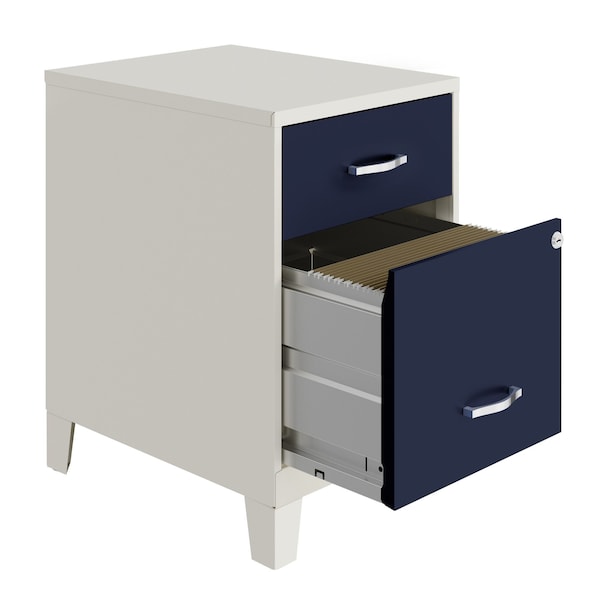 Space Solutions 14.25 in W 2 Drawer Vertical File Cabinet W/ Accessory Drawer & Legs, Pearl White / Navy - 25935