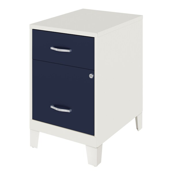 Space Solutions 14.25 in W 2 Drawer Vertical File Cabinet W/ Accessory Drawer & Legs, Pearl White / Navy - 25935