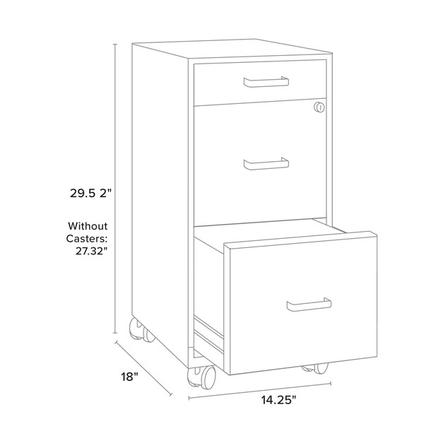 Space Solutions 14.25 in W 3 Drawer Mobile Vertical File Cabinet, Black - 17427