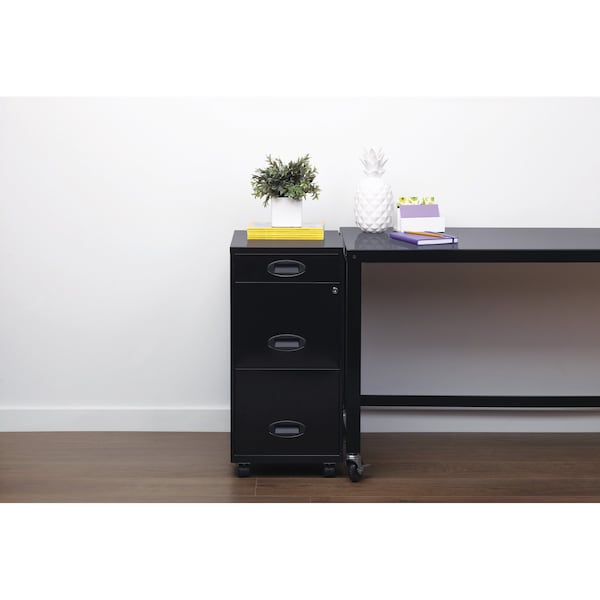 Space Solutions 14.25 in W 3 Drawer Mobile Vertical File Cabinet, Black - 17427