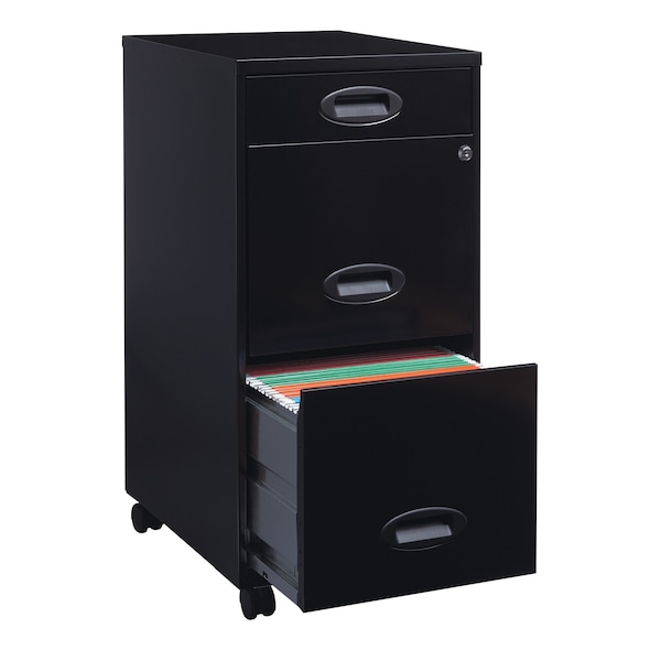 Space Solutions 14.25 in W 3 Drawer Mobile Vertical File Cabinet, Black - 17427