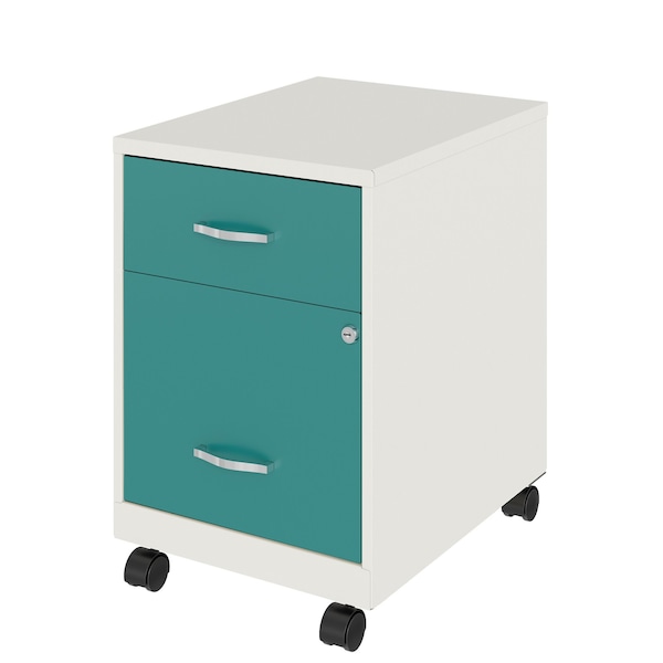 Space Solutions 14.25 in W 2 Drawer Mobile Vertical File Cabinet W/ Accessory Drawer, Pearl White / Teal - 25939